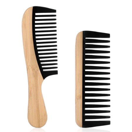 Set of 2 large-toothed bamboo combs | Large-toothed design | Anti-static hair care comb for curly hair