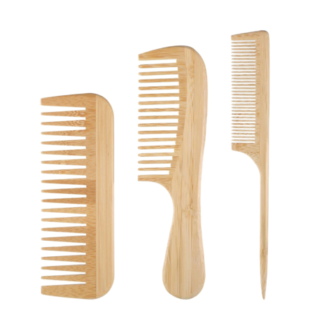 Unisex 3-piece wooden comb set | Bamboo anti-static wide-tooth comb + pointed tail comb + fine-tooth comb | Portable travel design
