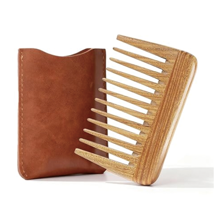 Handmade green sandalwood extra-wide tooth pocket comb | Mini and portable, anti-static, prevents tangling