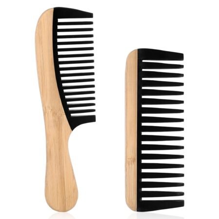 Set of 2 large-toothed bamboo combs | Large-toothed design | Anti-static hair care comb for curly hair