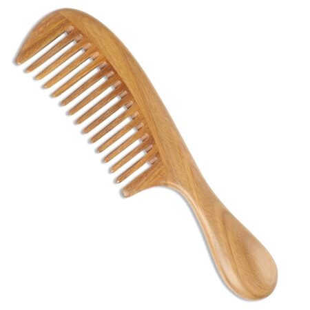 Handmade natural green sandalwood wide-tooth comb | Anti-static, smooths hair, prevents snagging (1 piece)