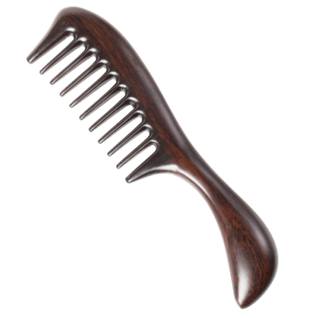 Handmade ebony wood extra-wide tooth comb | Anti-static, smooths hair without snagging.