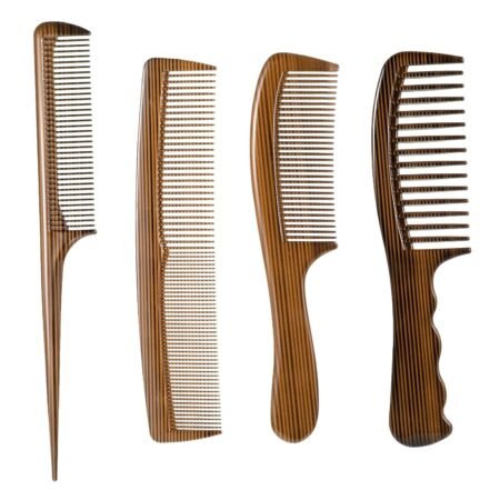 Set of 4 professional hair combs with wood grain finish | Wide-tooth comb / Beard comb / Fine-tooth comb / Tail comb