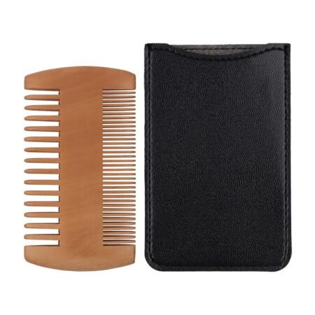 Pear wood double-sided beard comb | Includes genuine leather case | Coarse and fine tooth design, men's beard care