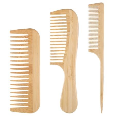 Unisex 3-piece wooden comb set | Bamboo anti-static wide-tooth comb + pointed tail comb + fine-tooth comb | Portable travel design