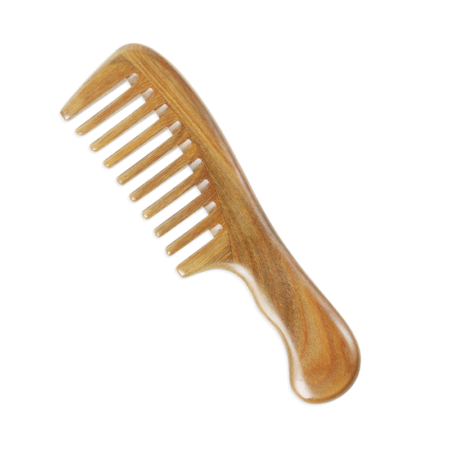 Handmade natural green sandalwood extra-wide tooth comb | Anti-static, smooth hair, natural fragrance