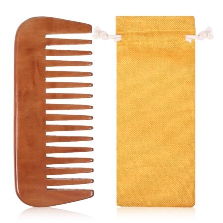 Large bamboo wide-toothed comb | Comes with storage bag | Suitable for thick/curly hair, anti-static detangling comb