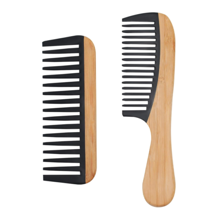 Set of 2 bamboo wide-tooth combs | Large tooth design | Suitable for curly/thick hair types